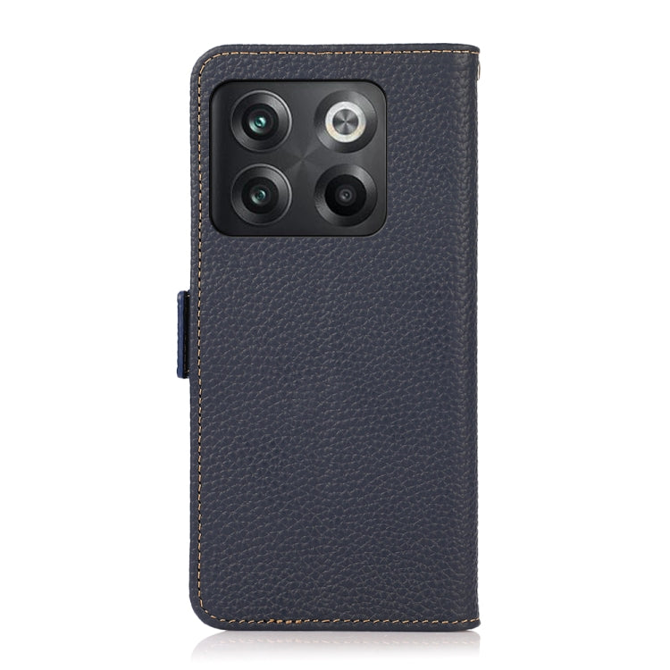 For OnePlus 10T/Ace Pro KHAZNEH Side-Magnetic Litchi Genuine Leather RFID Phone Case(Blue) - OnePlus Cases by buy2fix | Online Shopping UK | buy2fix