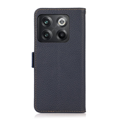 For OnePlus 10T/Ace Pro KHAZNEH Side-Magnetic Litchi Genuine Leather RFID Phone Case(Blue) - OnePlus Cases by buy2fix | Online Shopping UK | buy2fix
