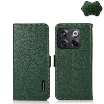 For OnePlus 10T/Ace Pro KHAZNEH Side-Magnetic Litchi Genuine Leather RFID Phone Case(Green) - OnePlus Cases by buy2fix | Online Shopping UK | buy2fix
