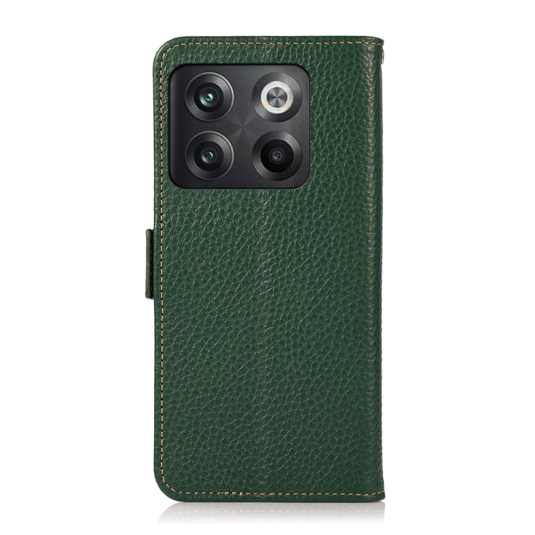 For OnePlus 10T/Ace Pro KHAZNEH Side-Magnetic Litchi Genuine Leather RFID Phone Case(Green) - OnePlus Cases by buy2fix | Online Shopping UK | buy2fix