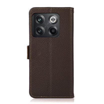 For OnePlus 10T/Ace Pro KHAZNEH Side-Magnetic Litchi Genuine Leather RFID Phone Case(Brown) - OnePlus Cases by buy2fix | Online Shopping UK | buy2fix