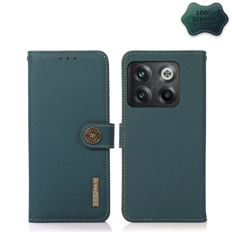 For OnePlus 10T/Ace Pro KHAZNEH Custer Texture RFID Genuine Leather Phone Case(Green) - OnePlus Cases by buy2fix | Online Shopping UK | buy2fix
