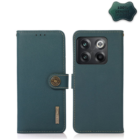 For OnePlus 10T/Ace Pro KHAZNEH Custer Texture RFID Genuine Leather Phone Case(Green) - OnePlus Cases by buy2fix | Online Shopping UK | buy2fix