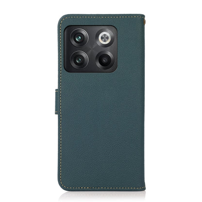 For OnePlus 10T/Ace Pro KHAZNEH Custer Texture RFID Genuine Leather Phone Case(Green) - OnePlus Cases by buy2fix | Online Shopping UK | buy2fix