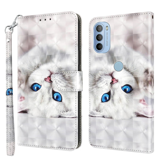For Motorola Moto G41 / G31 3D Painted Leather Phone Case(Reflection White Cat)