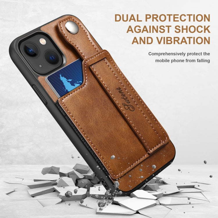 For iPhone 13 Suteni 215 Wrist Strap PU Phone Case(Brown) - iPhone 13 Cases by Suteni | Online Shopping UK | buy2fix