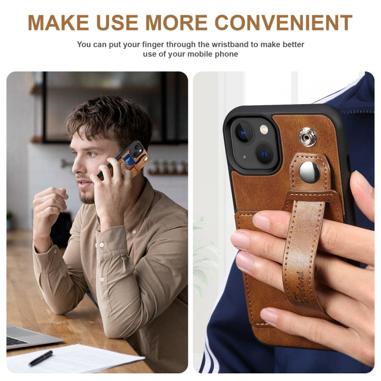 For iPhone 13 Suteni 215 Wrist Strap PU Phone Case(Brown) - iPhone 13 Cases by Suteni | Online Shopping UK | buy2fix