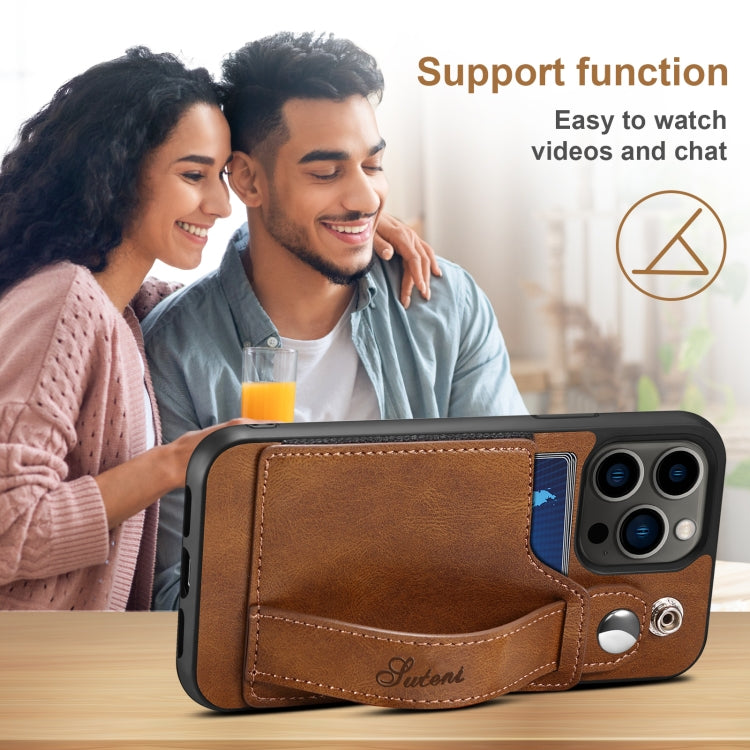 For iPhone 13 Pro Suteni 215 Wrist Strap PU Phone Case (Brown) - iPhone 13 Pro Cases by Suteni | Online Shopping UK | buy2fix