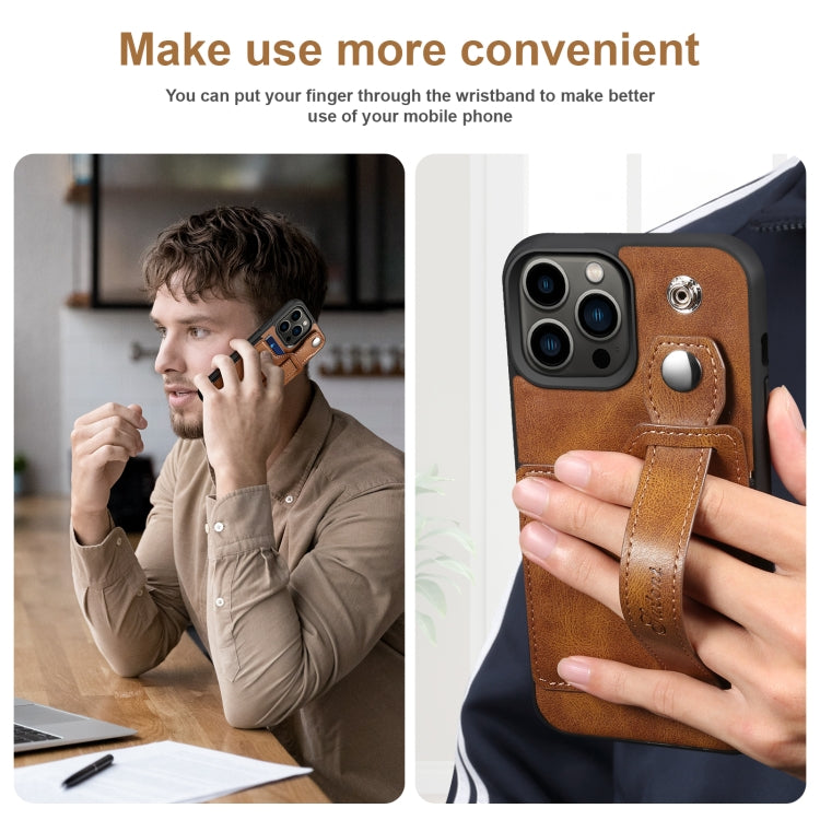 For iPhone 13 Pro Suteni 215 Wrist Strap PU Phone Case (Brown) - iPhone 13 Pro Cases by Suteni | Online Shopping UK | buy2fix