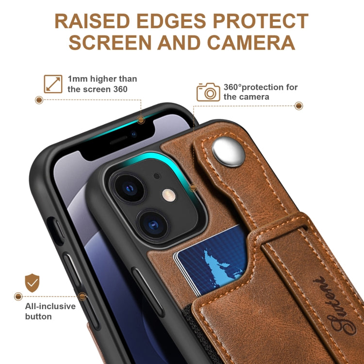 For iPhone 12 Suteni 215 Wrist Strap PU Phone Case(Brown) - iPhone 12 / 12 Pro Cases by Suteni | Online Shopping UK | buy2fix