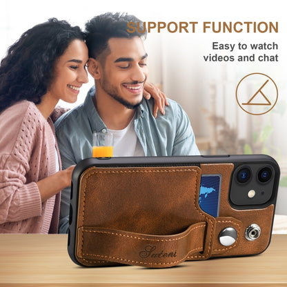 For iPhone 12 Suteni 215 Wrist Strap PU Phone Case(Brown) - iPhone 12 / 12 Pro Cases by Suteni | Online Shopping UK | buy2fix