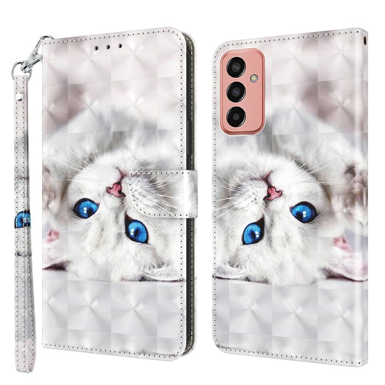 For Samsung Galaxy M13 4G / A23 / M23 5G 3D Painted Leather Phone Case(Reflection White Cat)