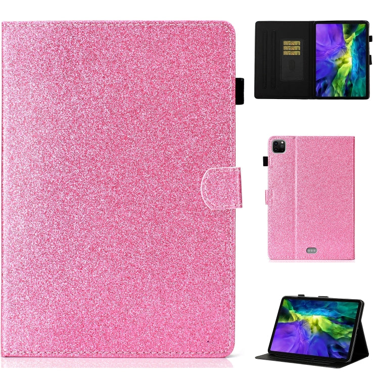 For iPad Pro 11 inch 2020 Glitter Left and Right Flat Leather Tablet Case with Sleep Function & Card Slot & Buckle Anti-skid Strip and Bracket(Pink) - iPad Pro 11 (2020) Cases by buy2fix | Online Shopping UK | buy2fix