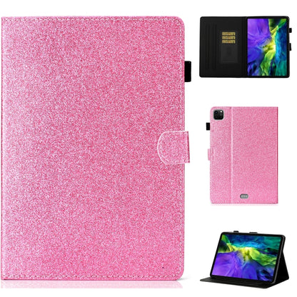 For iPad Pro 11 inch 2020 Glitter Left and Right Flat Leather Tablet Case with Sleep Function & Card Slot & Buckle Anti-skid Strip and Bracket(Pink) - iPad Pro 11 (2020) Cases by buy2fix | Online Shopping UK | buy2fix