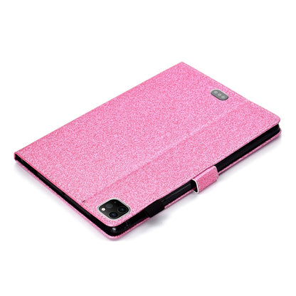 For iPad Pro 11 inch 2020 Glitter Left and Right Flat Leather Tablet Case with Sleep Function & Card Slot & Buckle Anti-skid Strip and Bracket(Pink) - iPad Pro 11 (2020) Cases by buy2fix | Online Shopping UK | buy2fix