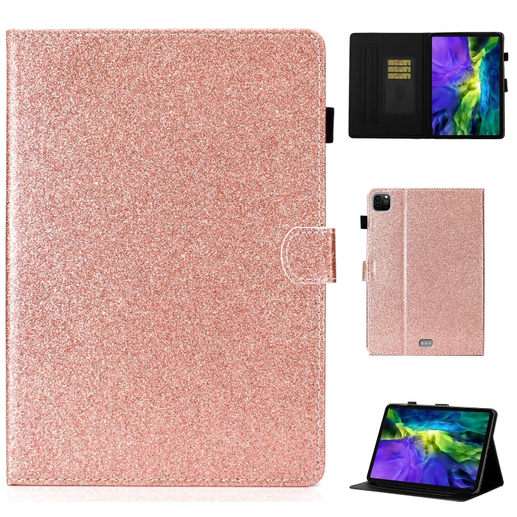 For iPad Pro 11 inch 2020 Glitter Left and Right Flat Leather Tablet Case with Sleep Function & Card Slot & Buckle Anti-skid Strip and Bracket(Rose Gold) - iPad Pro 11 (2020) Cases by buy2fix | Online Shopping UK | buy2fix