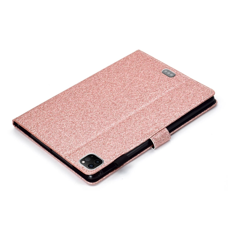 For iPad Pro 11 inch 2020 Glitter Left and Right Flat Leather Tablet Case with Sleep Function & Card Slot & Buckle Anti-skid Strip and Bracket(Rose Gold) - iPad Pro 11 (2020) Cases by buy2fix | Online Shopping UK | buy2fix
