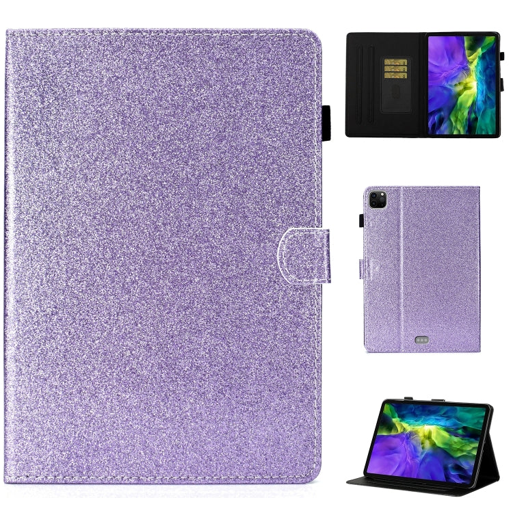 For iPad Pro 11 inch 2020 Glitter Left and Right Flat Leather Tablet Case with Sleep Function & Card Slot & Buckle Anti-skid Strip and Bracket(Purple) - iPad Pro 11 (2020) Cases by buy2fix | Online Shopping UK | buy2fix