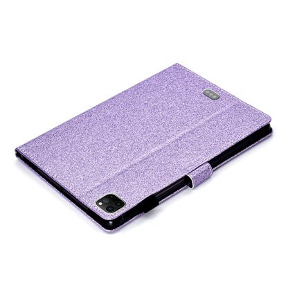 For iPad Pro 11 inch 2020 Glitter Left and Right Flat Leather Tablet Case with Sleep Function & Card Slot & Buckle Anti-skid Strip and Bracket(Purple) - iPad Pro 11 (2020) Cases by buy2fix | Online Shopping UK | buy2fix