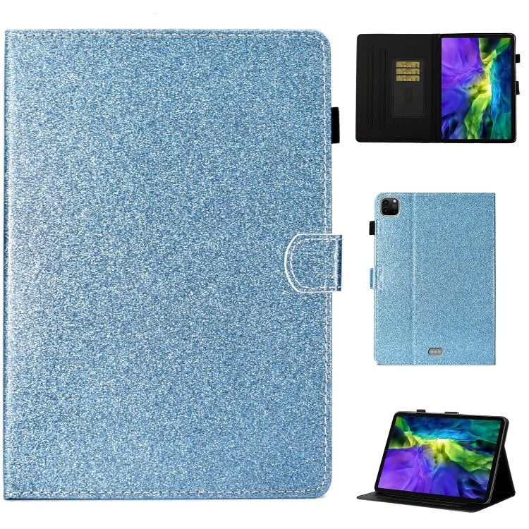 For iPad Pro 11 inch 2020 Glitter Left and Right Flat Leather Tablet Case with Sleep Function & Card Slot & Buckle Anti-skid Strip and Bracket(Blue) - iPad Pro 11 (2020) Cases by buy2fix | Online Shopping UK | buy2fix