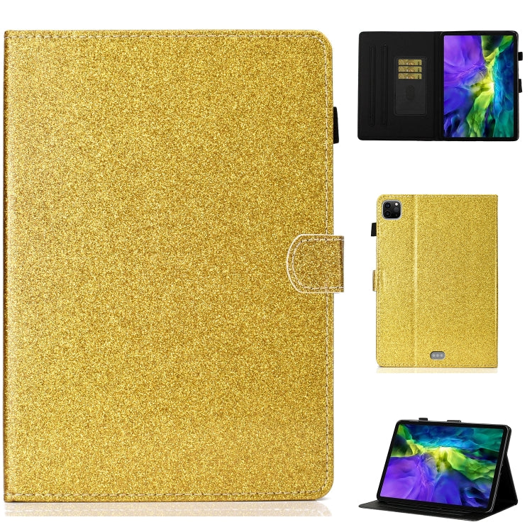 For iPad Pro 11 inch 2020 Glitter Left and Right Flat Leather Tablet Case with Sleep Function & Card Slot & Buckle Anti-skid Strip and Bracket(Golden) - iPad Pro 11 (2020) Cases by buy2fix | Online Shopping UK | buy2fix