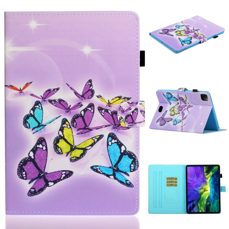 For iPad Pro 11 inch 2020 Painted Left and Right Flat Leather Tablet Case with Sleep Function & Card Slot & Buckle Anti-skid Strip and Bracket(Butterfly) - iPad Pro 11 (2020) Cases by buy2fix | Online Shopping UK | buy2fix