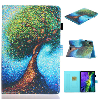 For iPad Pro 11 inch 2020 Painted Left and Right Flat Leather Tablet Case with Sleep Function & Card Slot & Buckle Anti-skid Strip and Bracket(Abstract Tree) - iPad Pro 11 (2020) Cases by buy2fix | Online Shopping UK | buy2fix