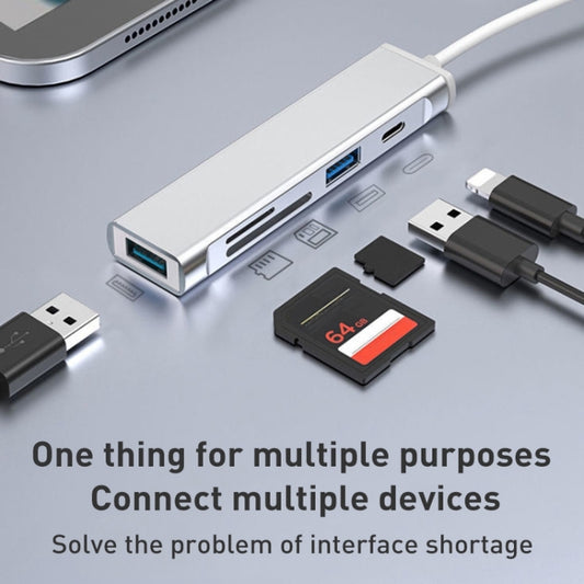 5 in 1 8 Pin to SD / TF Card Slot + 3 USB Ports Multifunctional Docking Station HUB(Silver) by buy2fix