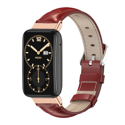 For Xiaomi Mi Band 7 Pro Mijobs Genuine Leather Top Layer Cowhide Watch Band(Bamboo Red Rose Gold) - Watch Bands by MIJOBS | Online Shopping UK | buy2fix