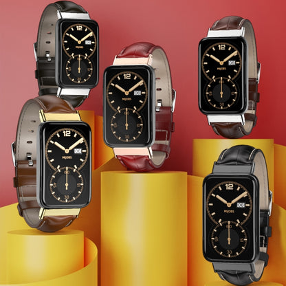 For Xiaomi Mi Band 7 Pro Mijobs Genuine Leather Top Layer Cowhide Watch Band(Black Silver) by MIJOBS