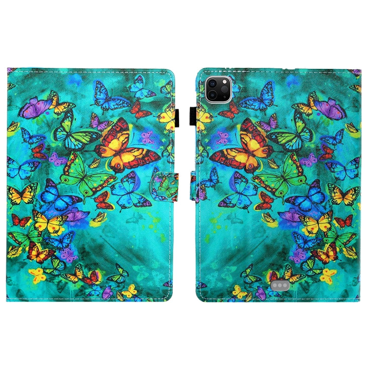 For iPad Pro 11 inch 2020 Painted Left and Right Flat Leather Tablet Case with Sleep Function & Card Slot & Buckle Anti-skid Strip and Bracket(Green Butterfly) - iPad Pro 11 (2020) Cases by buy2fix | Online Shopping UK | buy2fix