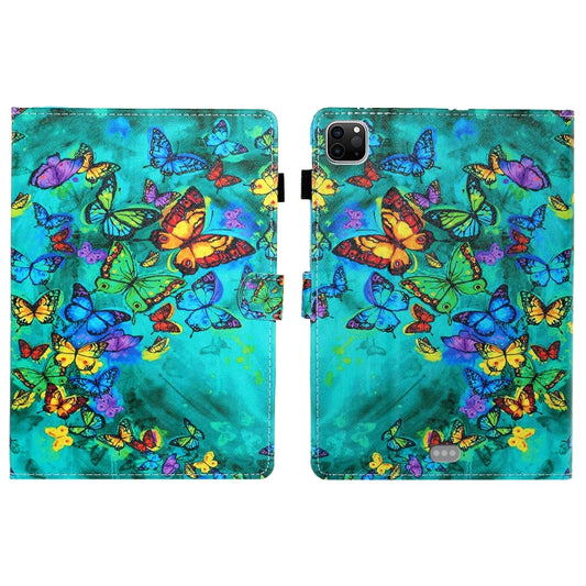 For iPad Pro 11 inch 2020 Painted Left and Right Flat Leather Tablet Case with Sleep Function & Card Slot & Buckle Anti-skid Strip and Bracket(Green Butterfly) - iPad Pro 11 (2020) Cases by buy2fix | Online Shopping UK | buy2fix
