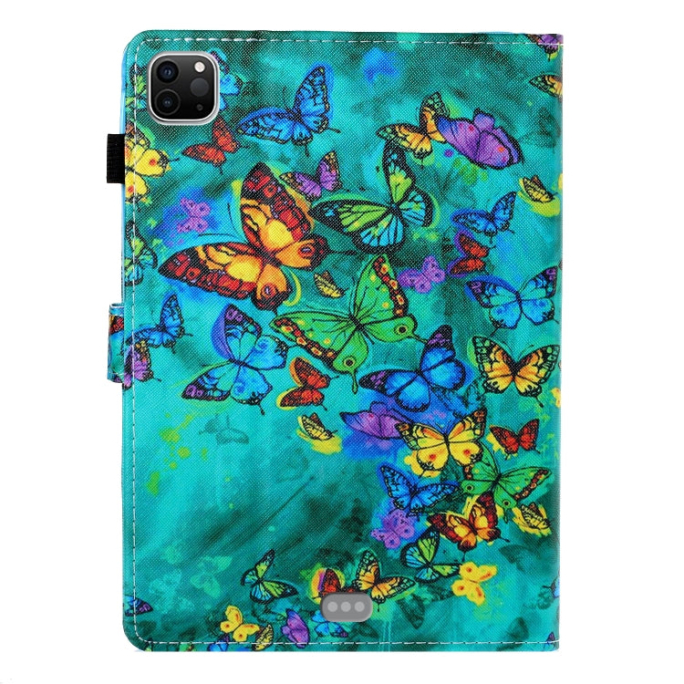 For iPad Pro 11 inch 2020 Painted Left and Right Flat Leather Tablet Case with Sleep Function & Card Slot & Buckle Anti-skid Strip and Bracket(Green Butterfly) - iPad Pro 11 (2020) Cases by buy2fix | Online Shopping UK | buy2fix