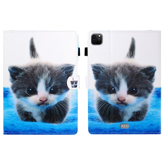 For iPad Pro 11 inch 2020 Painted Left and Right Flat Leather Tablet Case with Sleep Function & Card Slot & Buckle Anti-skid Strip and Bracket(Blue White Cat) - iPad Pro 11 (2020) Cases by buy2fix | Online Shopping UK | buy2fix