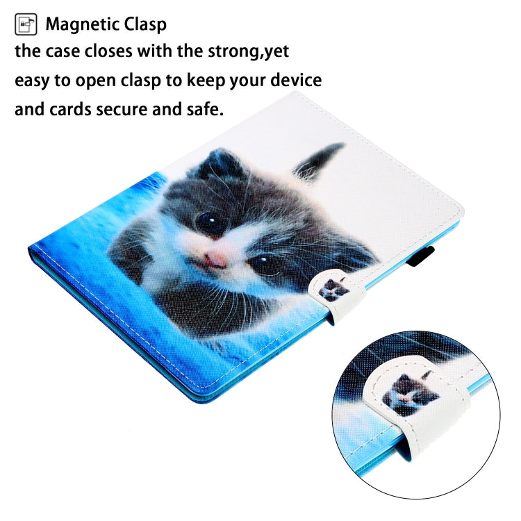 For iPad Pro 11 inch 2020 Painted Left and Right Flat Leather Tablet Case with Sleep Function & Card Slot & Buckle Anti-skid Strip and Bracket(Blue White Cat) - iPad Pro 11 (2020) Cases by buy2fix | Online Shopping UK | buy2fix
