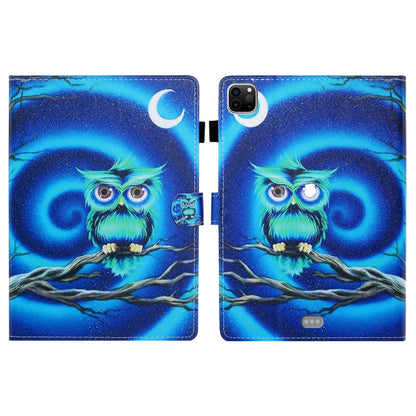 For iPad Pro 11 inch 2020 Painted Left and Right Flat Leather Tablet Case with Sleep Function & Card Slot & Buckle Anti-skid Strip and Bracket(Moon Owl) - iPad Pro 11 (2020) Cases by buy2fix | Online Shopping UK | buy2fix