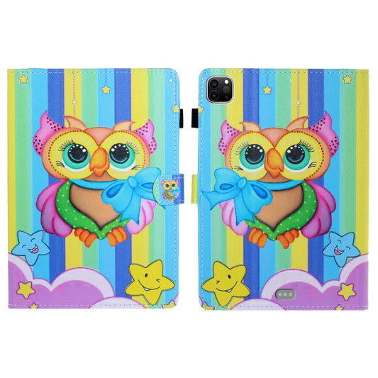 For iPad Pro 11 inch 2020 Painted Left and Right Flat Leather Tablet Case with Sleep Function & Card Slot & Buckle Anti-skid Strip and Bracket(Rainbow Owl) - iPad Pro 11 (2020) Cases by buy2fix | Online Shopping UK | buy2fix
