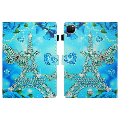 For iPad Pro 11 inch 2020 Painted Left and Right Flat Leather Tablet Case with Sleep Function & Card Slot & Buckle Anti-skid Strip and Bracket(Butterfly Tower) - iPad Pro 11 (2020) Cases by buy2fix | Online Shopping UK | buy2fix