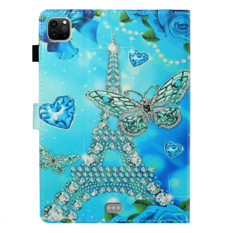 For iPad Pro 11 inch 2020 Painted Left and Right Flat Leather Tablet Case with Sleep Function & Card Slot & Buckle Anti-skid Strip and Bracket(Butterfly Tower) - iPad Pro 11 (2020) Cases by buy2fix | Online Shopping UK | buy2fix