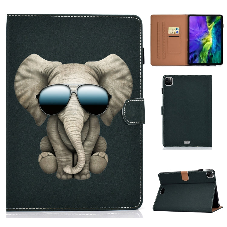 For iPad Pro 11 inch 2020 Sewing Thread Left and Right Painted Plate with Sleep Function & Pen Cover & Anti-skid strip & Bracket(Elephant) - iPad Pro 11 (2020) Cases by buy2fix | Online Shopping UK | buy2fix