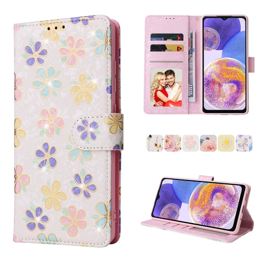 For Samsung Galaxy A23 4G Bronzing Painting RFID Leather Case(Bloosoming Flower)