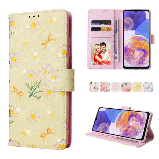 For Samsung Galaxy A23 4G Bronzing Painting RFID Leather Case(Yellow Daisy)
