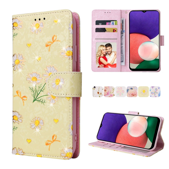 For Samsung Galaxy A22 5G Bronzing Painting RFID Leather Case(Yellow Daisy)