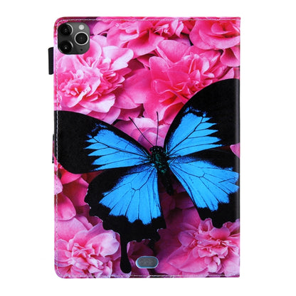 For iPad Pro 11 (2020) & (2018) Painted Pattern Tablet PC Protective Leather Case with Bracket & Card Slot & Photo Holder(Red Flower Blue Butterfly) - iPad Pro 11 (2018) Cases by buy2fix | Online Shopping UK | buy2fix