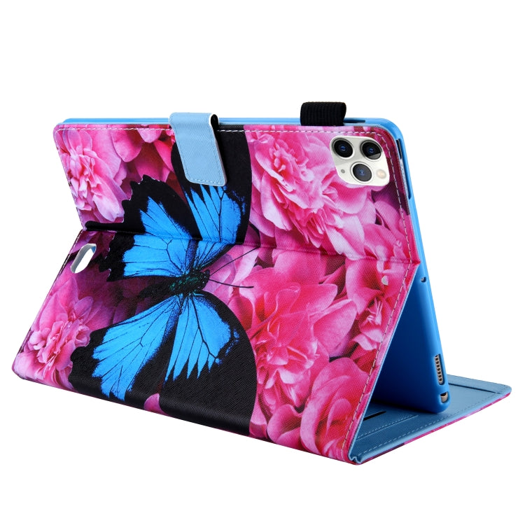 For iPad Pro 11 (2020) & (2018) Painted Pattern Tablet PC Protective Leather Case with Bracket & Card Slot & Photo Holder(Red Flower Blue Butterfly) - iPad Pro 11 (2018) Cases by buy2fix | Online Shopping UK | buy2fix