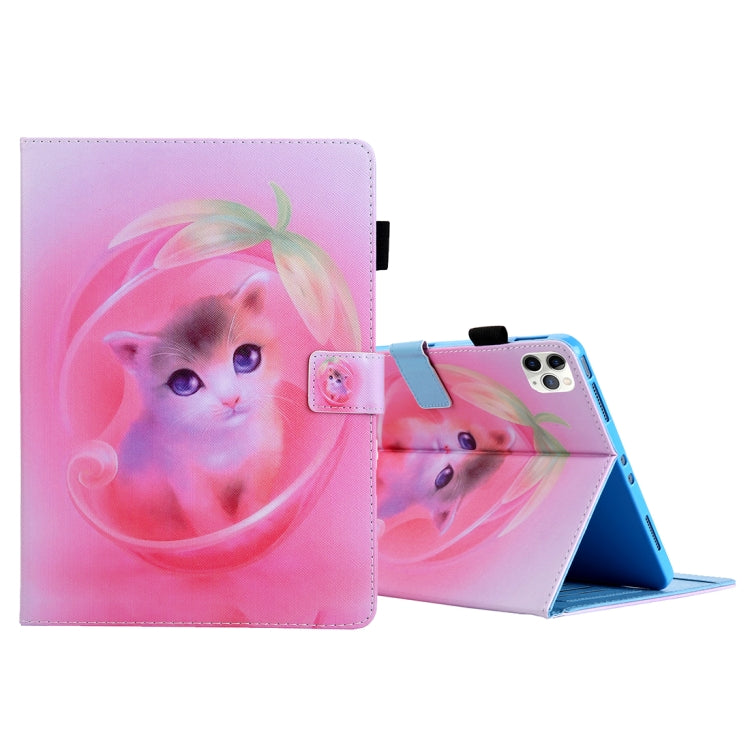For iPad Pro 11 (2020) & (2018) Painted Pattern Tablet PC Protective Leather Case with Bracket & Card Slot & Photo Holder(Pink Background Cat) - iPad Pro 11 (2018) Cases by buy2fix | Online Shopping UK | buy2fix