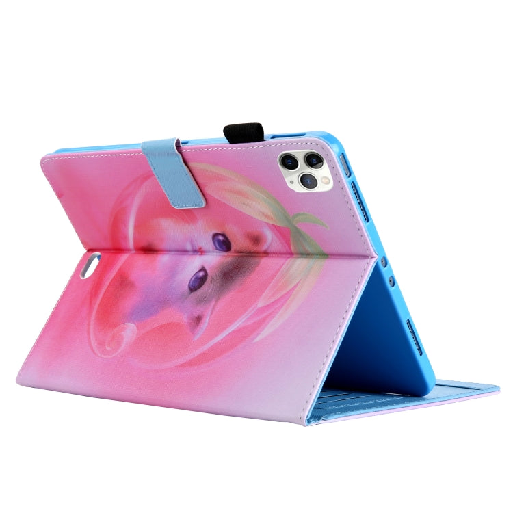 For iPad Pro 11 (2020) & (2018) Painted Pattern Tablet PC Protective Leather Case with Bracket & Card Slot & Photo Holder(Pink Background Cat) - iPad Pro 11 (2018) Cases by buy2fix | Online Shopping UK | buy2fix