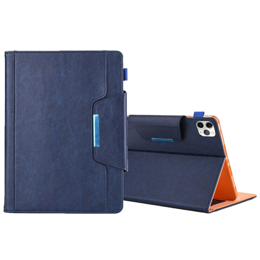 For iPad Pro 11 (2020) & (2018) Big Metal Button Business Tablet PC Protective Leather Case with Bracket & Card Slot & Photo Holder & Wallet(Blue) - iPad Pro 11 (2018) Cases by buy2fix | Online Shopping UK | buy2fix