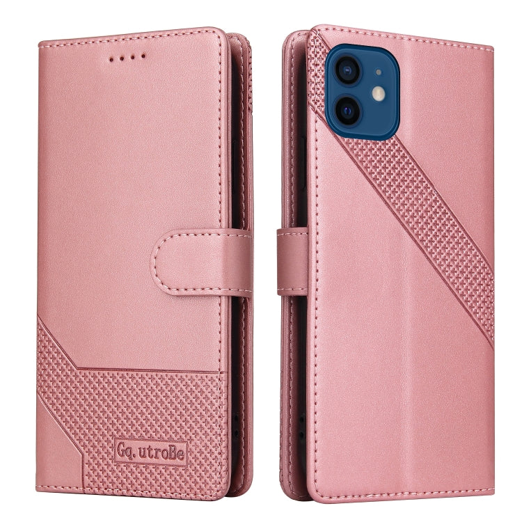 For iPhone 12 / 12 Pro GQUTROBE Skin Feel Magnetic Leather Phone Case(Rose Gold) - iPhone 12 / 12 Pro Cases by GQUTROBE | Online Shopping UK | buy2fix