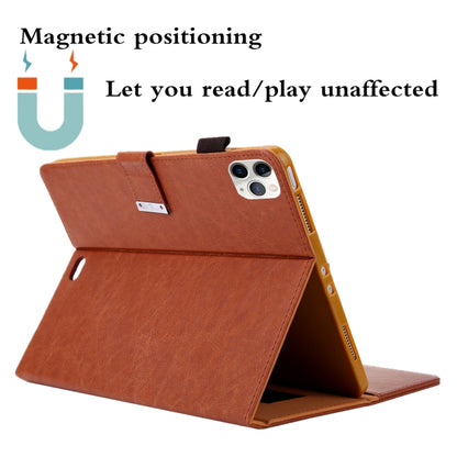 For iPad Pro 11 (2020) & (2018) Small Metal Button Magnetic Attraction Tablet PC Protective Leather Case with Deformable Bracket & Handle & Card Slots & Pen Slot & Sleep / Wake-up Function(Brown) - iPad Pro 11 (2018) Cases by buy2fix | Online Shopping UK | buy2fix